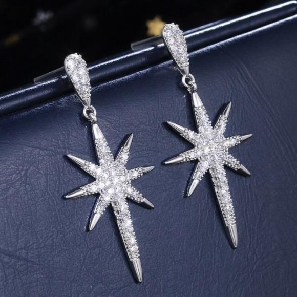 Jewelry - LUXURY STAR 925 STERLING SILVER DIAMOND EARRINGS